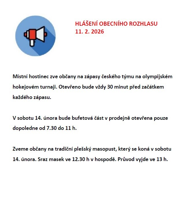 Hlášení obecního rozhlasu 11. 2. 2026