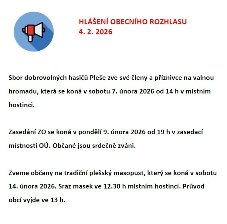 Hlášení obecního rozhlasu 4. 2. 2026