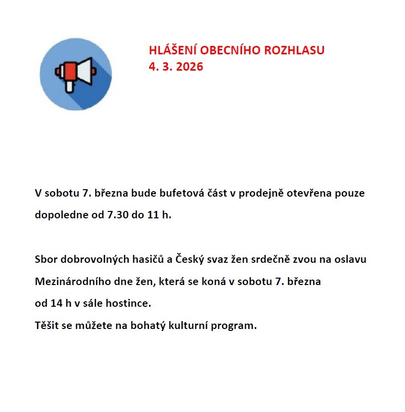 Hlášení obecního rozhlasu 4. 3. 2026