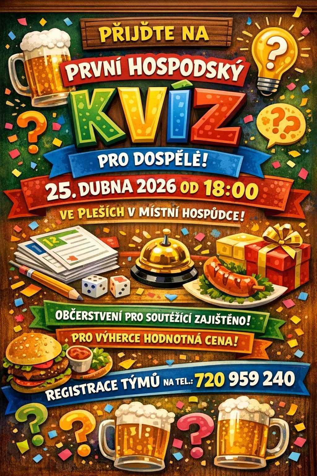 Pozvánka na 1. hospodský kvíz do plešské hospůdky...