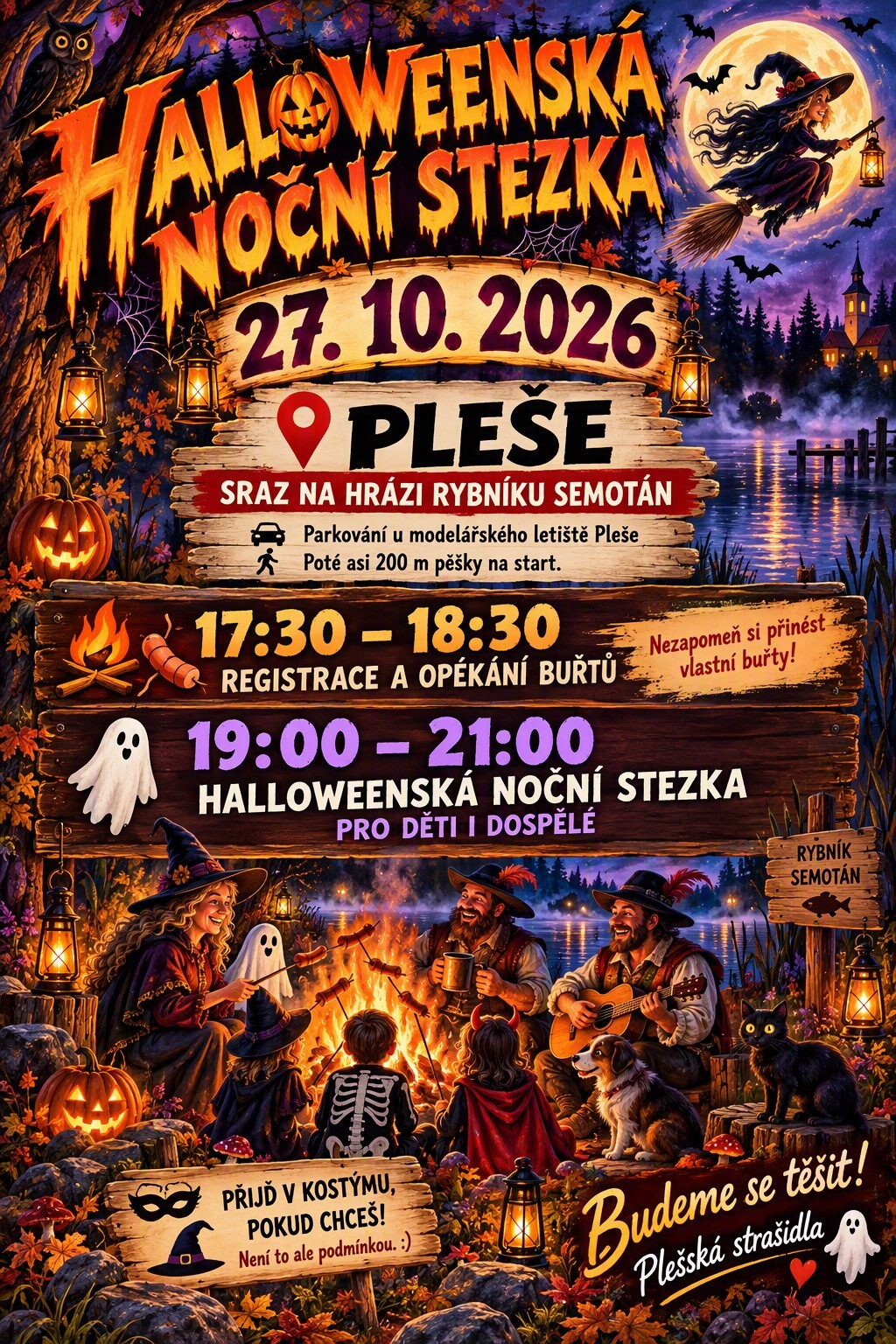 Halloweenská noční stezka u rybníku Semotán