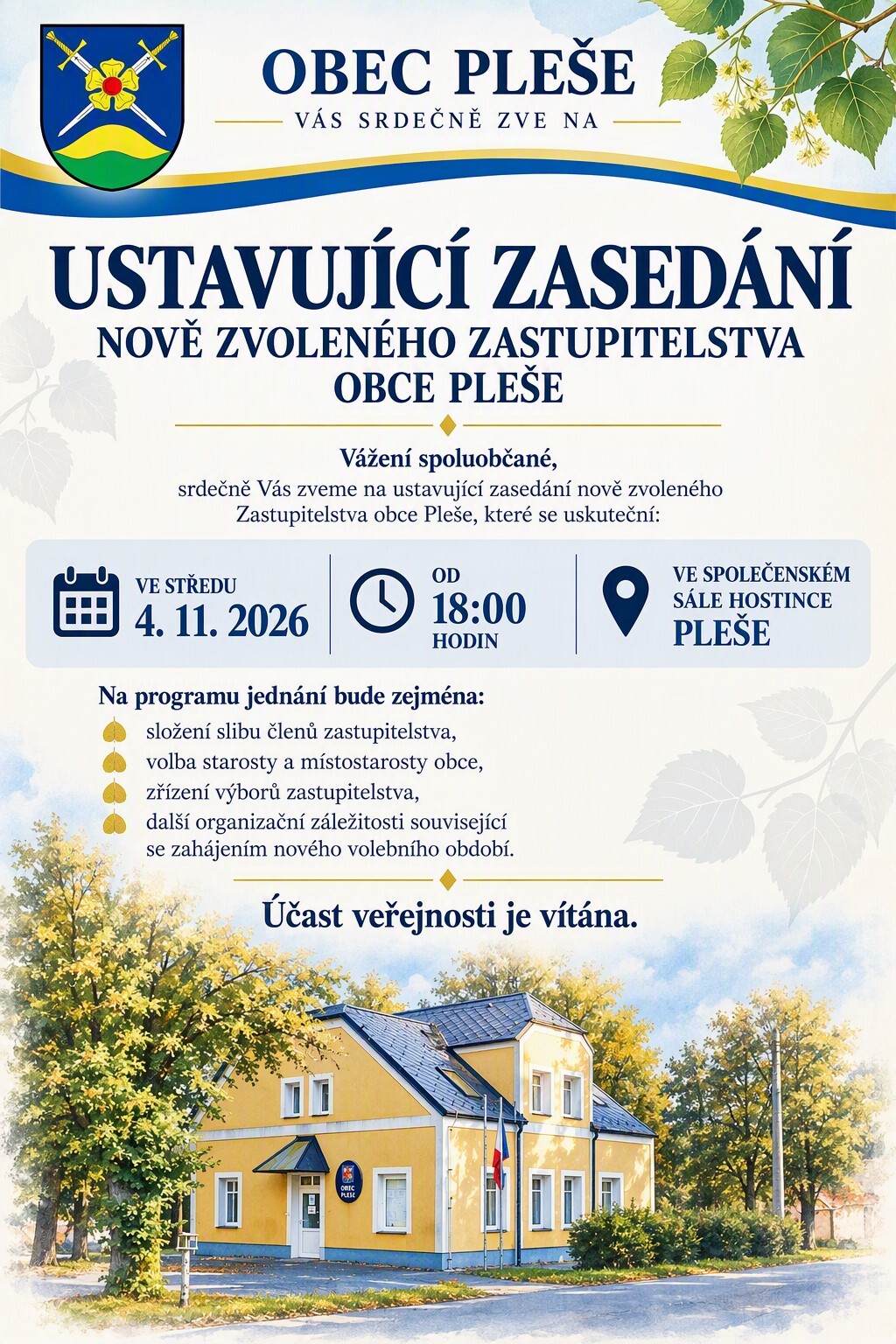 Pozvánka na ustavující zasedání nově zvoleného zastupitelstva obce
