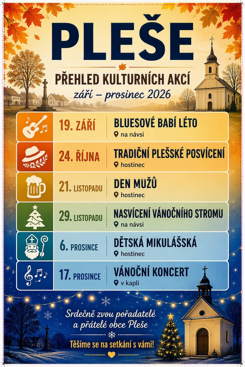 Přehled kulturních akcí v obci, září - prosinec 2026