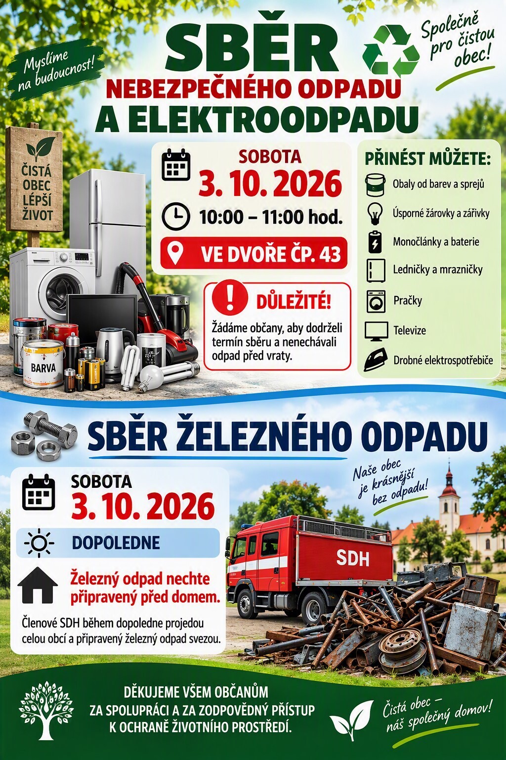 Sběr nebezpečného odpadu, elektroodpadu a železného odpadu v obci 